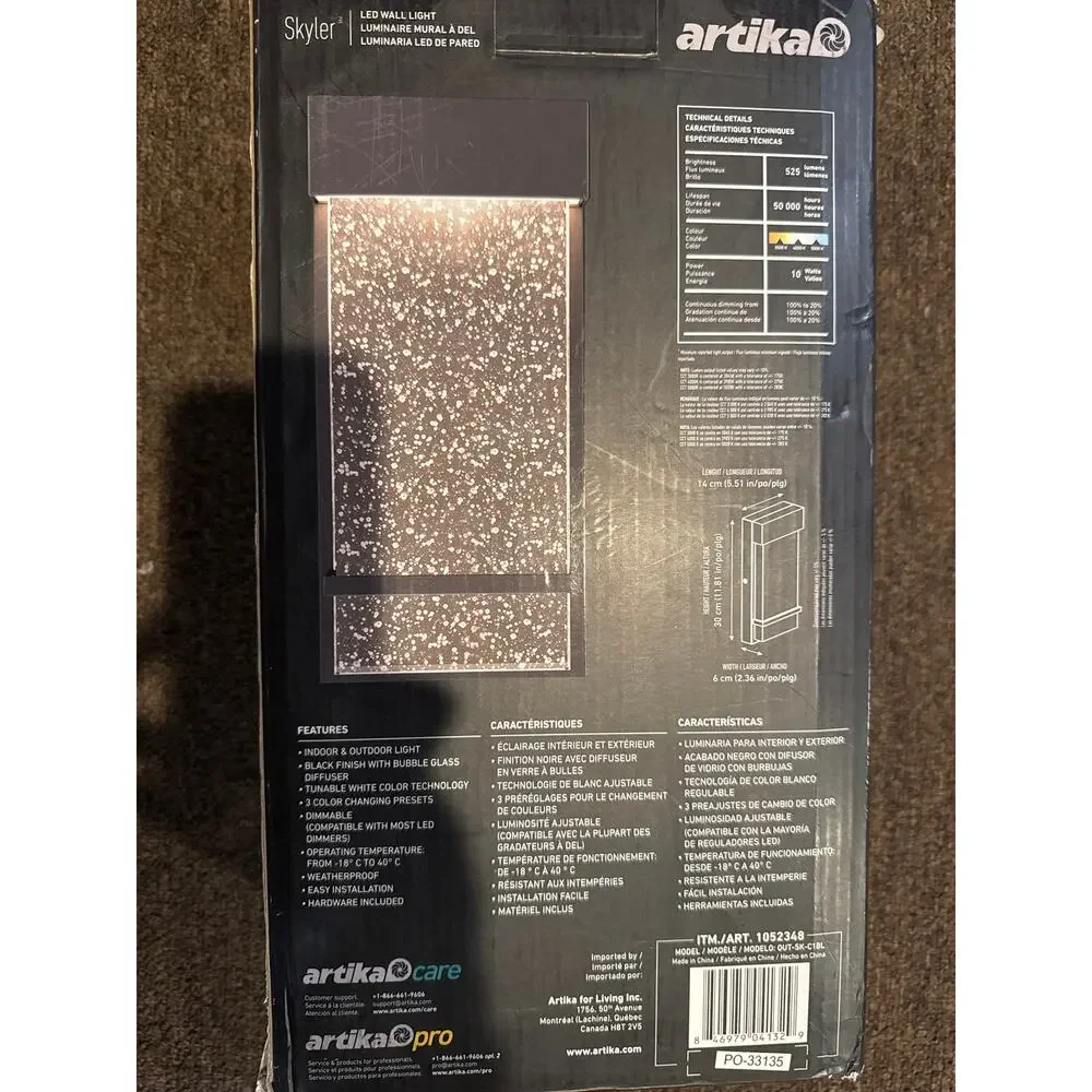 Artika Skyler LED Indoor Outdoor Wall Sconce Lantern Black NIB